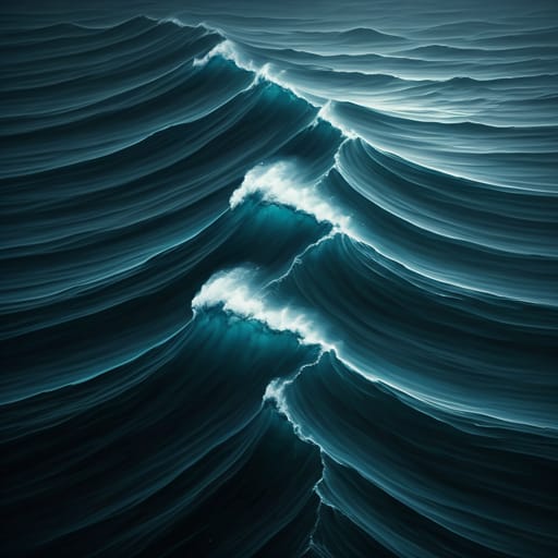 Deep dark blue ocean waves with cinematic lighting and white foam